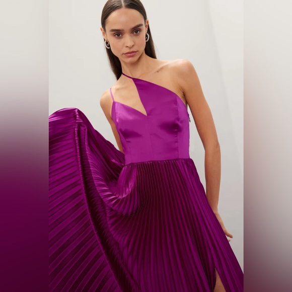 Amur magenta purple Khari one shoulder pleated pink maxi gown dress size 8 $698 - Picture 5 of 12